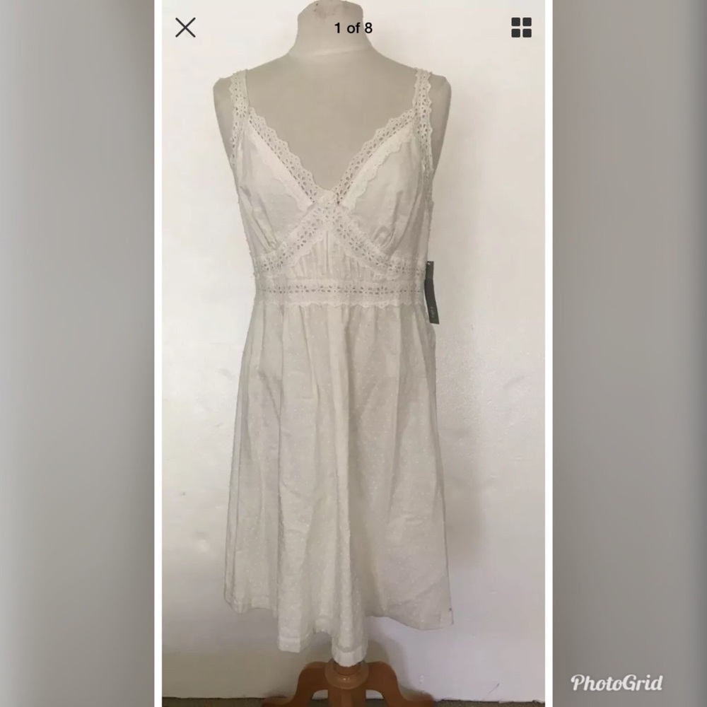 NWT Apt 9 White Lace Swiss Dot Romantic Dress  12